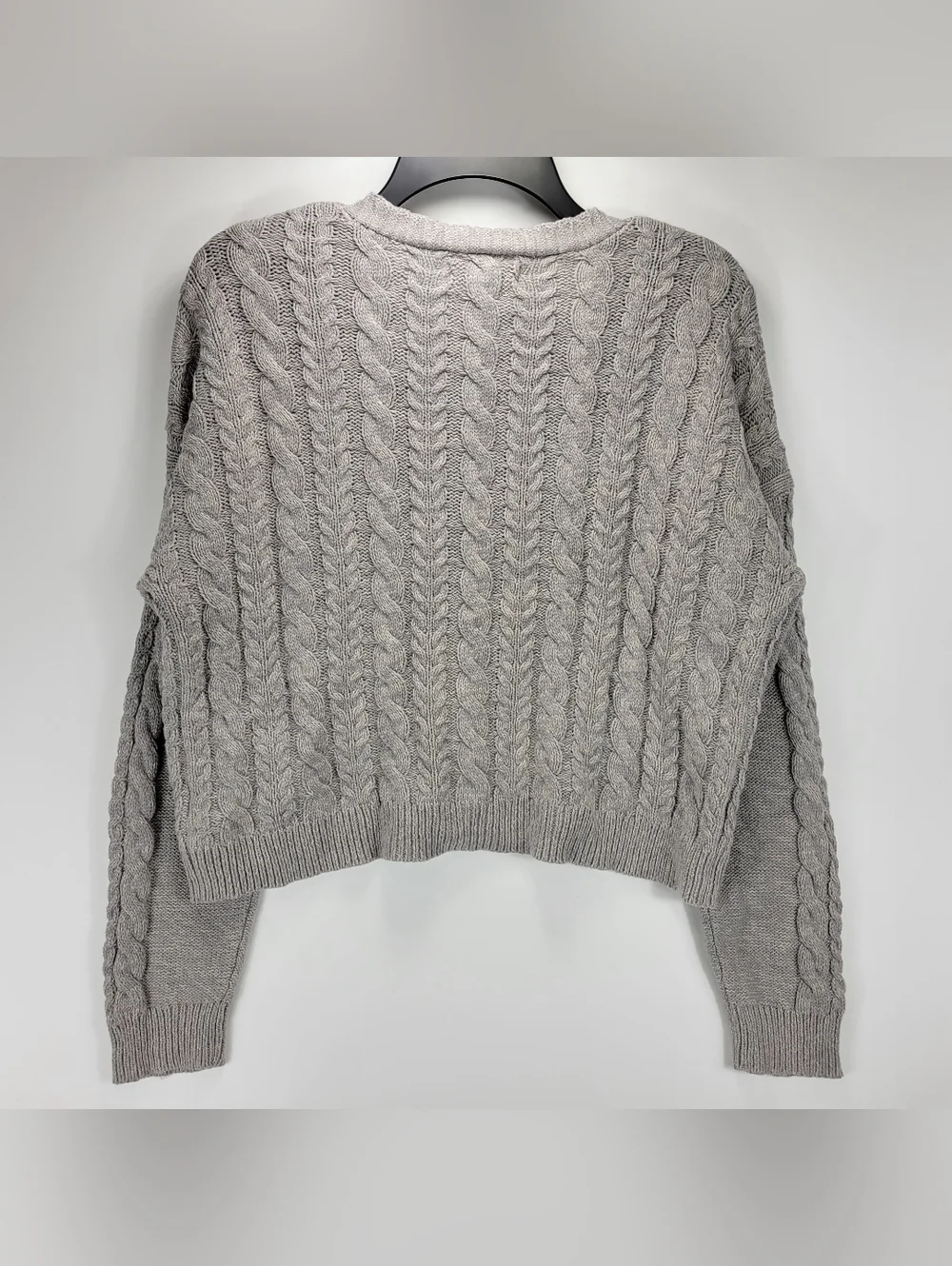 Aeropostale Cable Knit Button Front Sweater Women Medium Gray Old Money Dainty - Picture 6 of 8